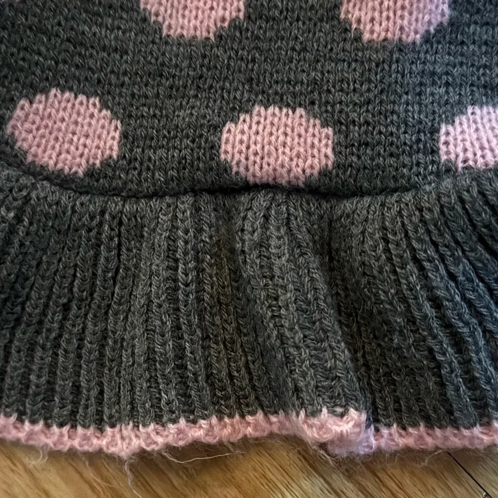 KYEESE Dog Sweater dress Grey/Pink Polka Dot w/ PomPom Size Small